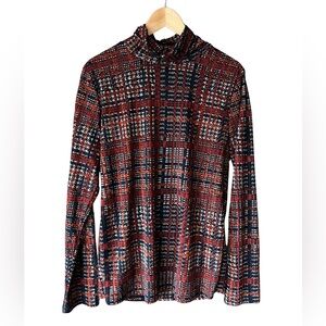 DKNY Navy and Rust Patterned Turtleneck